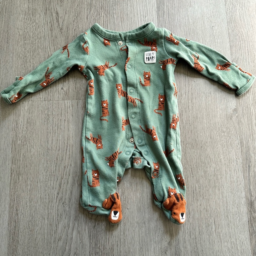 Charming Green Tiger Print Footed Onesie